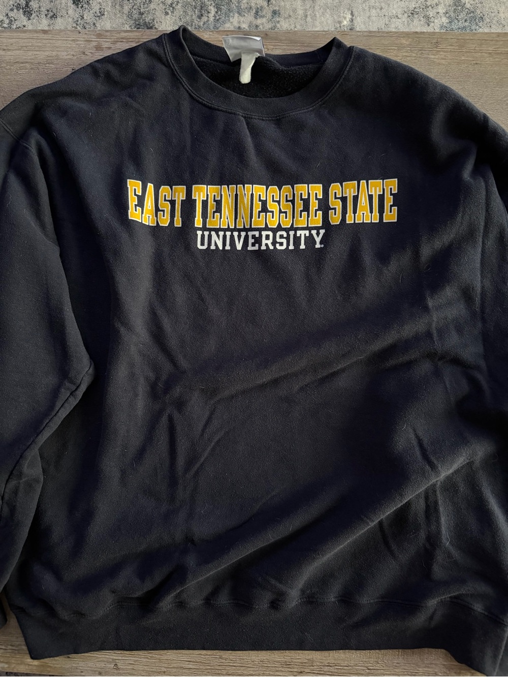 Champion Navy Crewneck Sweatshirt with Yellow and White University Script